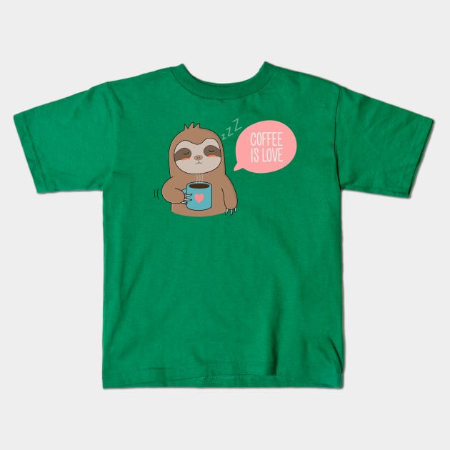 Cute Cartoon Coffee Sloth T-Shirt Kids T-Shirt by happinessinatee